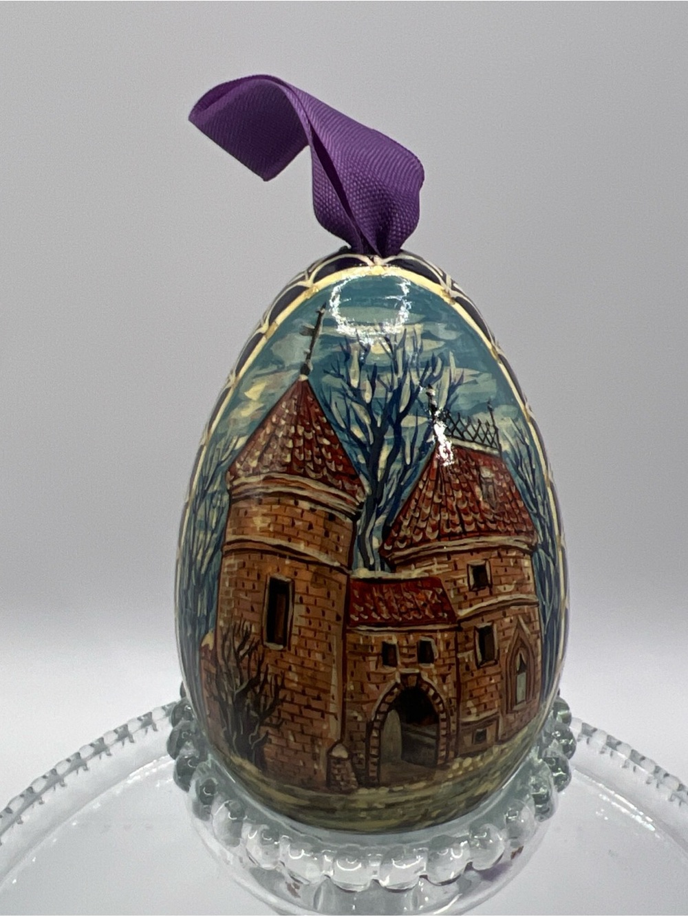 Vintage Tallinn Estonia Hand Painted Wood Lacquer Egg Ornament Medieval Old Town